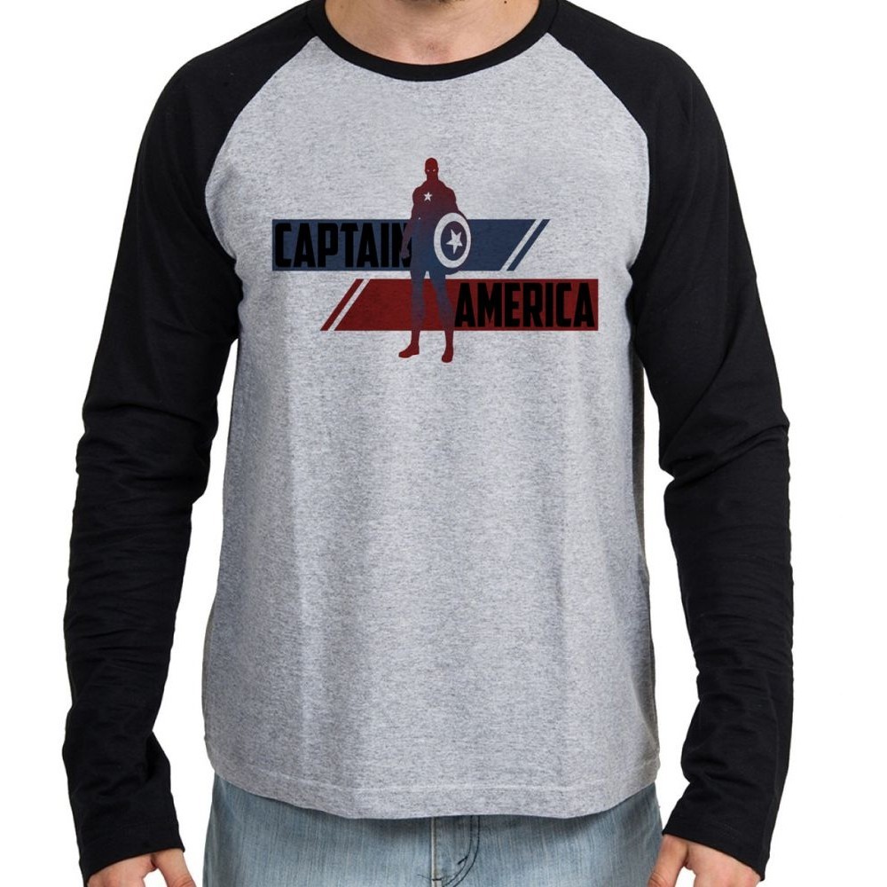 Camiseta Manga Longa blusa Capitão América  Listra Vingadores