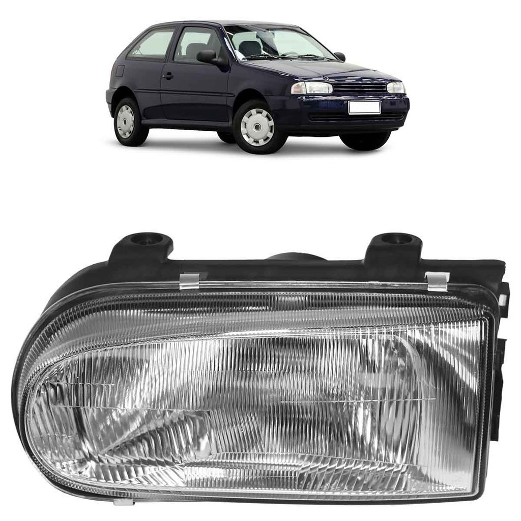 Farol Dianteiro Gol G2 1995 1996 1997 1998 1999 Foco Simples Máscara Cromada Lente Lisa Vidro