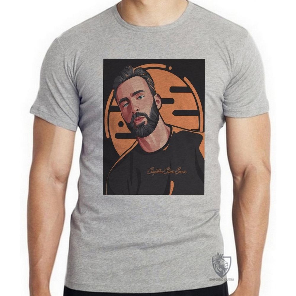 Camiseta Captain Chris Evans Blusa criança infantil juvenil adulto camisa todos tamanhos