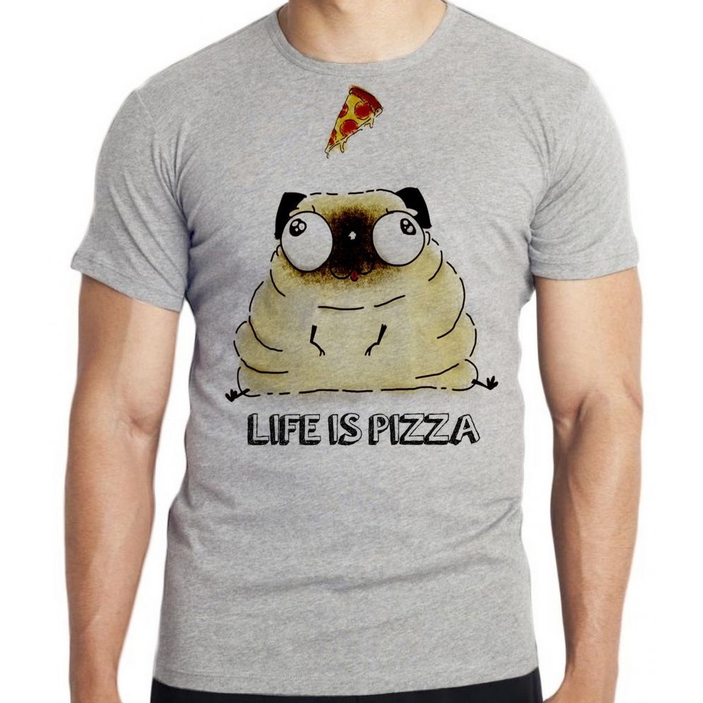 Camiseta Life is pizza pug Blusa criança infantil juvenil adulto camisa tamanhos