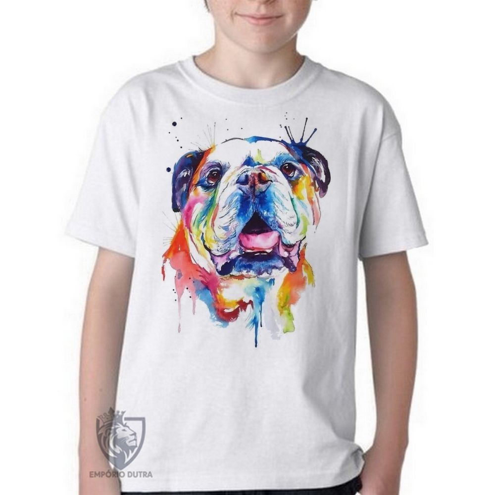 Camiseta Infantil ou adulto Cachorro Bulldog Blusa Criança todos tamanhos
