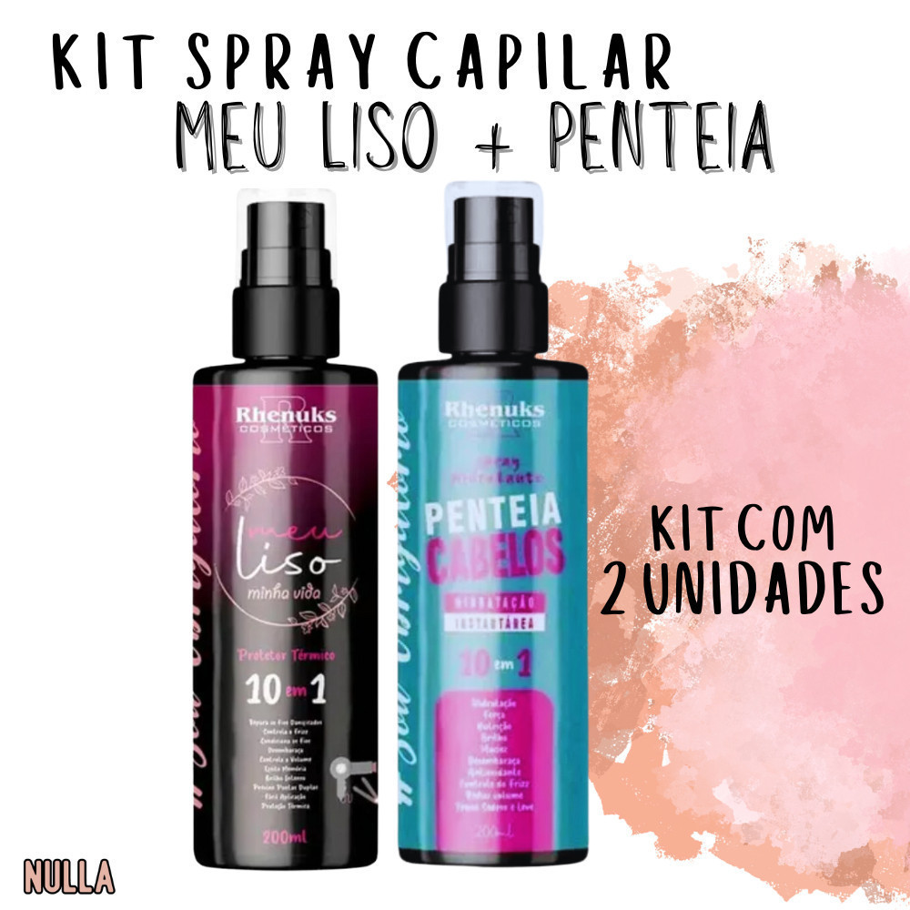 KIT Spray Protetor Térmico Capilar MEU LISO + PENTEIA CABELO HIDRATANTE E CONTROLE DE FRIZZ Rhenuks 200ml