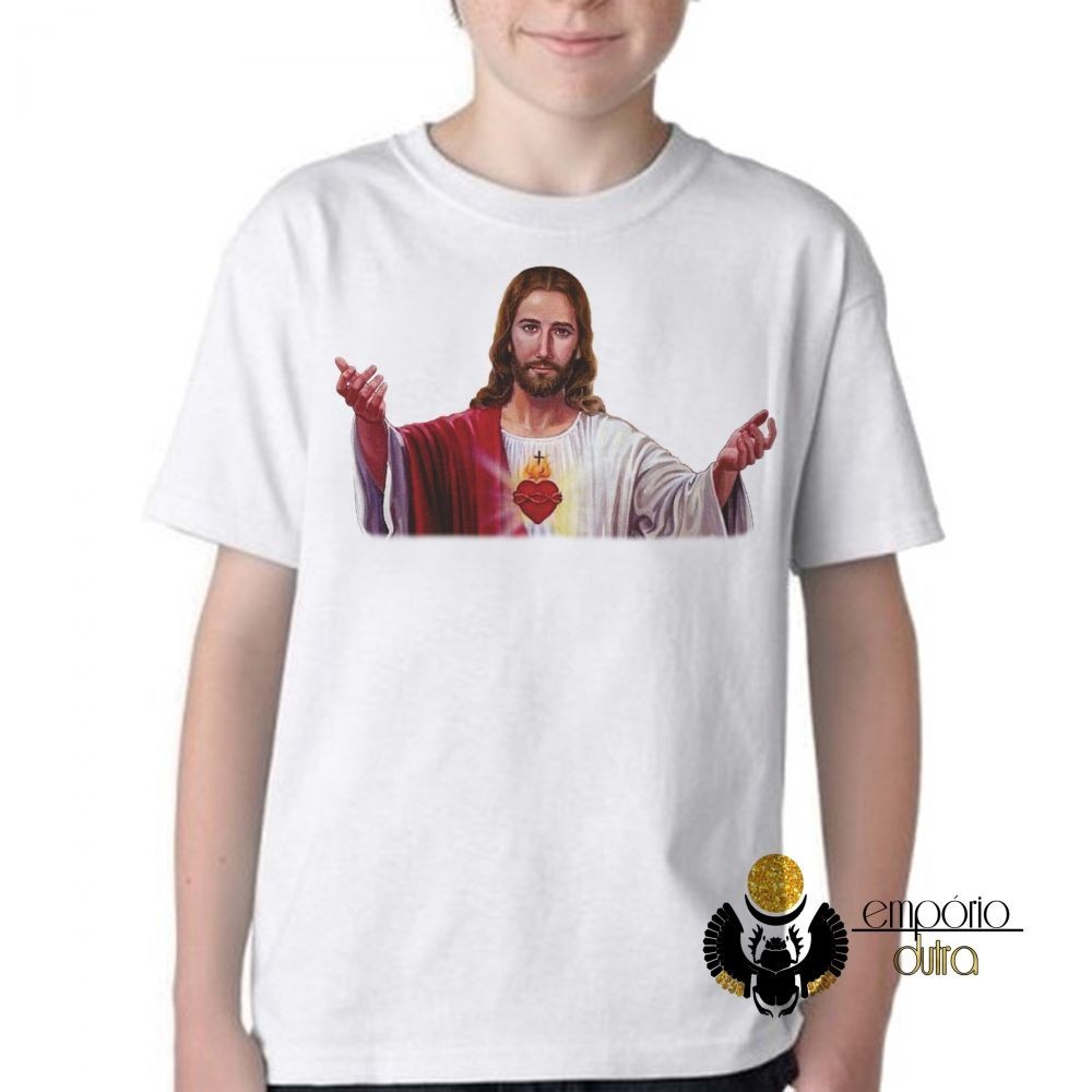 Camiseta Infantil ou adulto Jesus Cristo coração Blusa Criança todos tamanhos