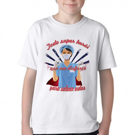 Camiseta Infantil ou adulto Enfermeira super herói salvar vidas Blusa Criança todos tamanhos