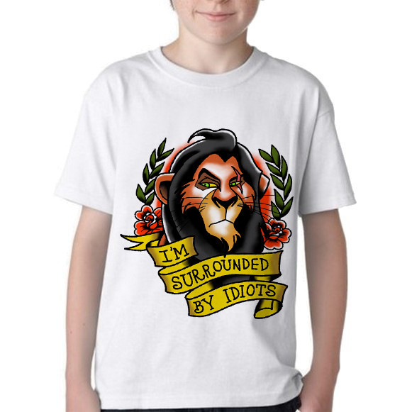 Camiseta Infantil ou adulto  Rei Leão Scar cercado por idiotas Blusa Criança todos tamanhos