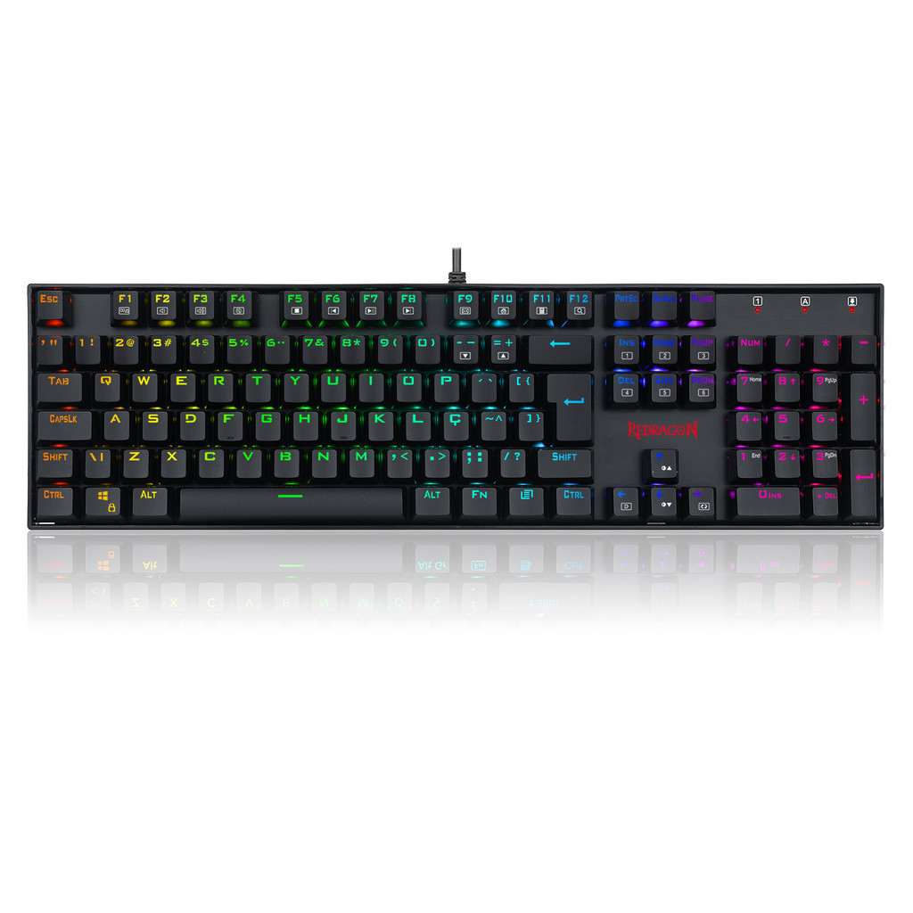 Teclado Mecânico Redragon Mitra Preto RGB Switch Brown Marrom PT-BR ABNT2