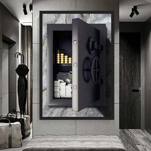 Quadro Decorativo 120x80cm Cofre Luxo Casa Decoração De Parede Mdf Adesivo Sala Quarto