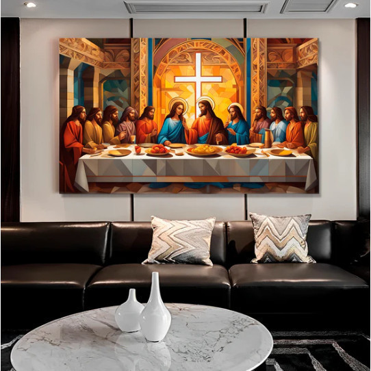 Quadro Decorativo 120x80cm Momento Sagrado Cena Da Última Ceia  Luxo Casa Decoração De Parede Mdf Adesivo Sala Quarto Escritório