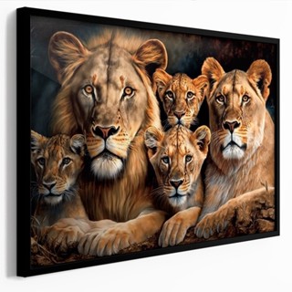 Quadro Decorativo 120x80cm  Leão e Leoa 3 Filhotes Família  Sala Quarto Hall Casa Decoração De Parede Mdf Adesivo em Oferta na Shopee