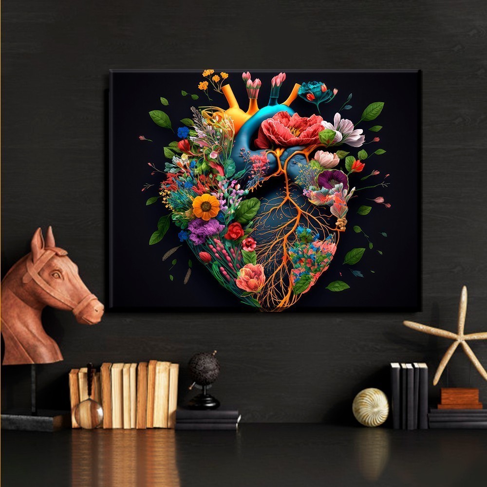 Quadro Decorativo 120x80cm Horizontal Coração de flores amor medicina Luxo Casa Decoração De Parede Casa Consultório