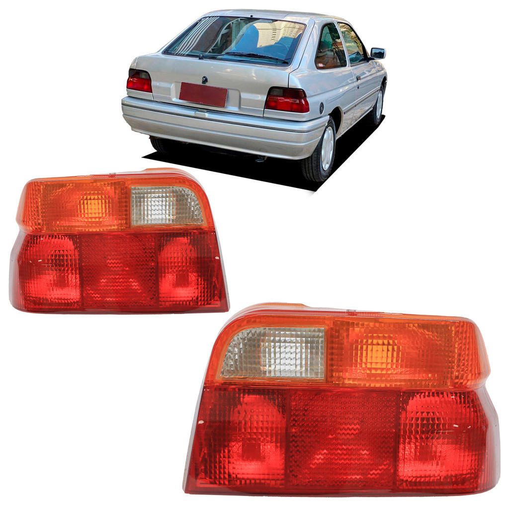 Par Lanterna Traseira Escort 1993 1994 1995 1996 Tricolor Lente Estriada em Acrílico