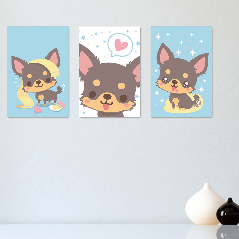 Kit 3 Placas Quadros Decorativos Cachorrinhos Pet Shop Infantil Bebe Quarto Menino Menina - 0140ktpl
