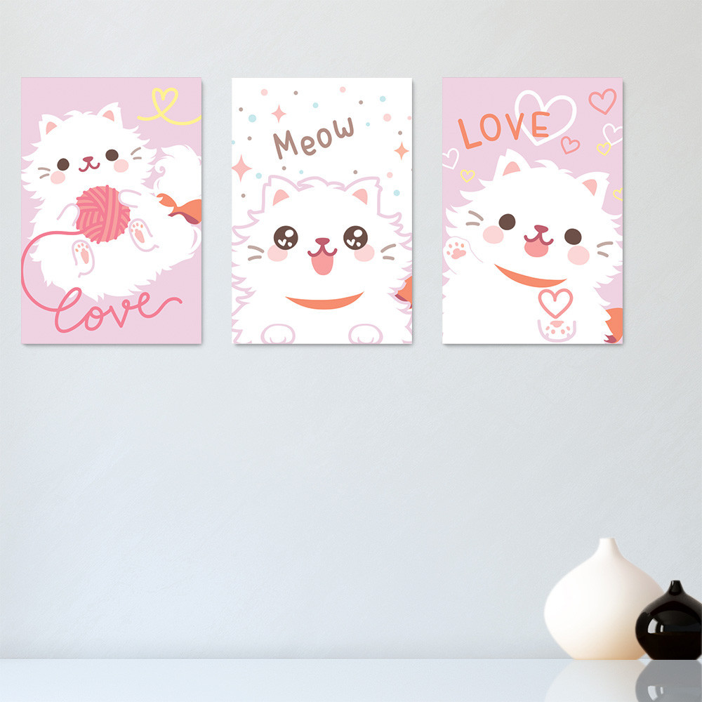 Kit 3 Placas Quadros Decorativos Gatinhos Infantil Pet Shop Quarto Menino Menina - 0146ktpl