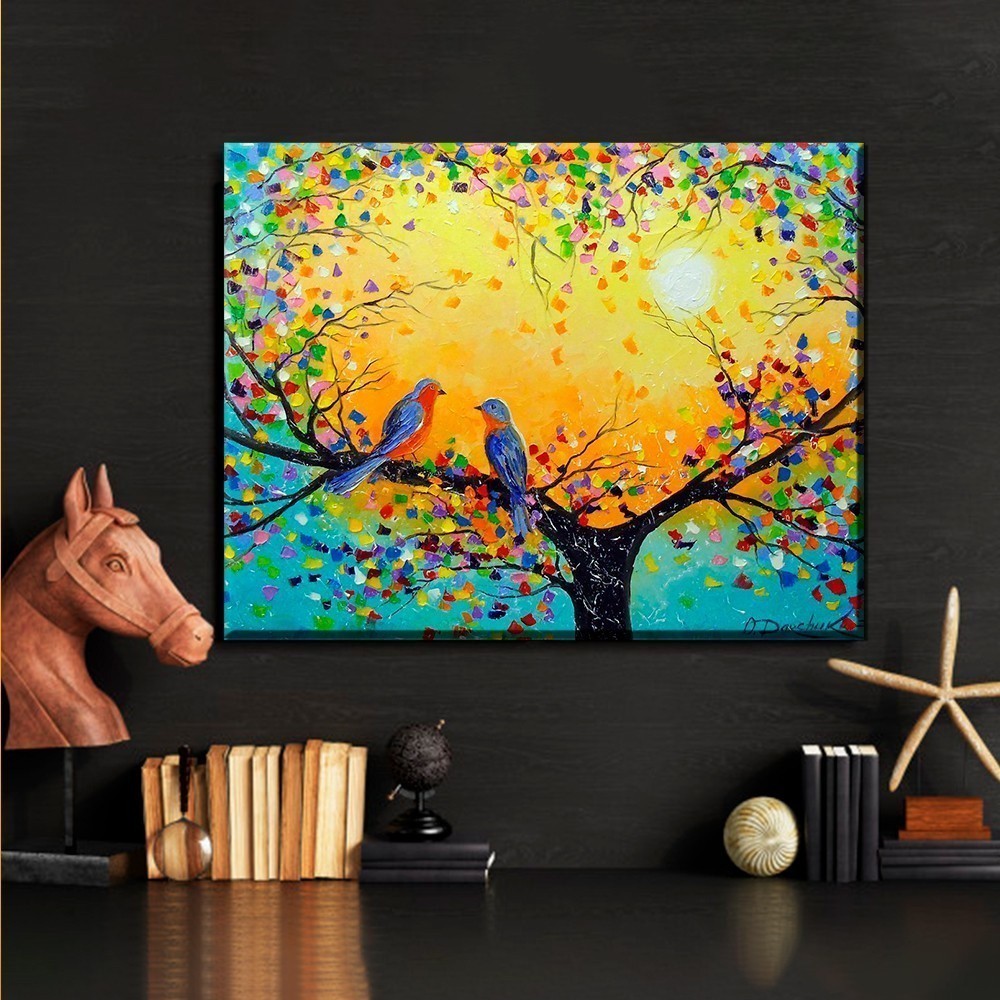 Quadro Decorativo 116x80cm l de passarinhos arvore do amor para  escritório Painel  Luxo Casa Decoração De Parede Mdf Adesivo Sala Quarto Hall