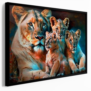 Quadro Decorativo 115x80cm de Família de Leões Leoa Seu 3 Filhotes Sala Quarto Hall Casa Decoração De Parede Mdf Adesivo em Oferta na Shopee