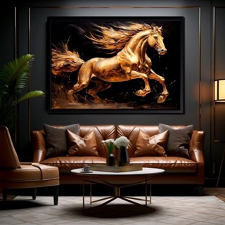 Quadro Decorativo 118x82cm Cavalo Dourado Trote Majestoso Em Tinta Sala Quarto Hall Casa Decoração De Parede Mdf Adesivo em Oferta na Shopee