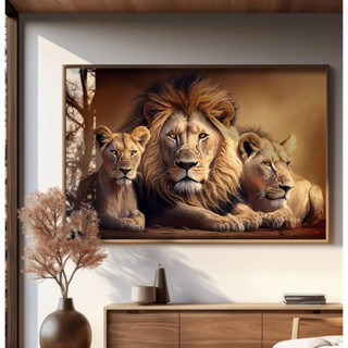 Quadro Decorativo 118x82cm Paisagem Familia Leões Com Filhote Pintura Luxo Sala Quarto Casa Decoração De Parede Mdf em Oferta na Shopee