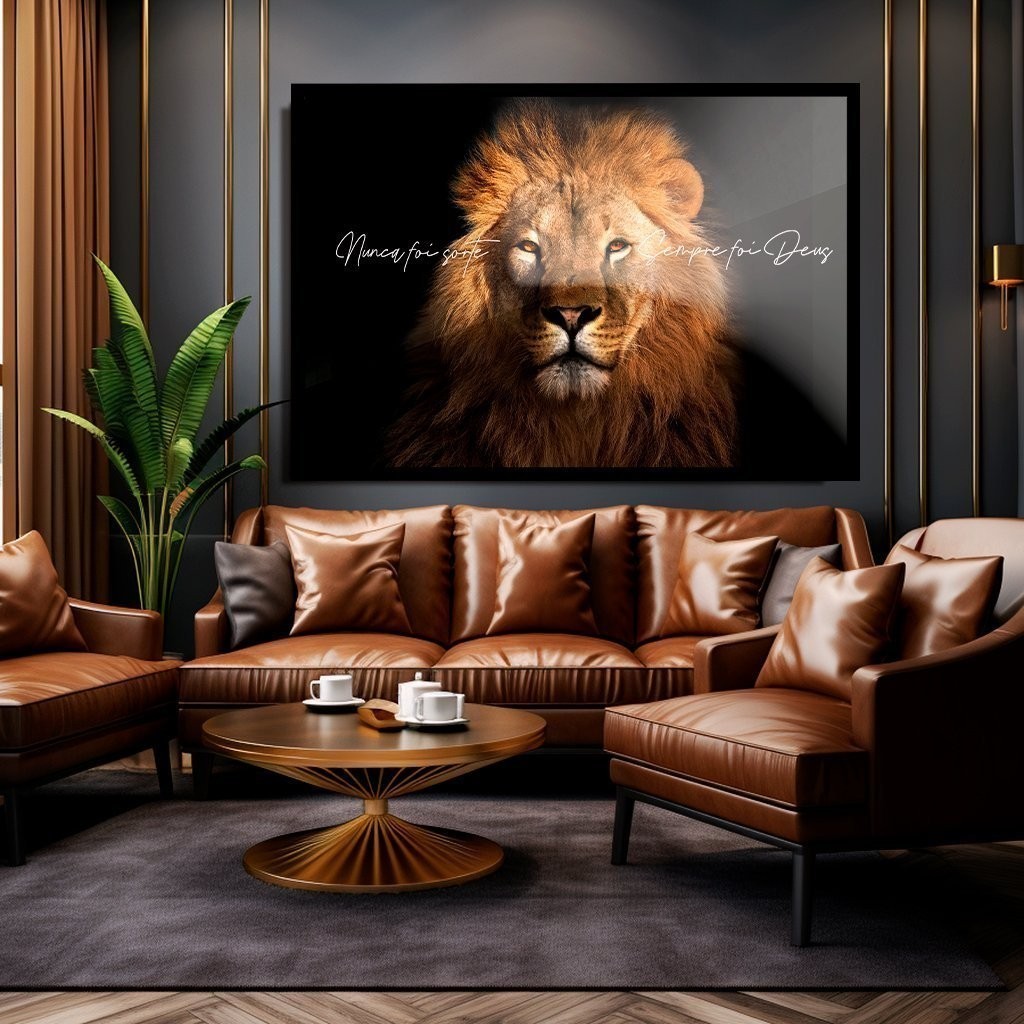 Quadro Decorativo Grande 120x90cm Leão da Tribo de Judá Nunca Foi Sorte Sempre Foi Deus Sala Quarto Hall Casa Decoração