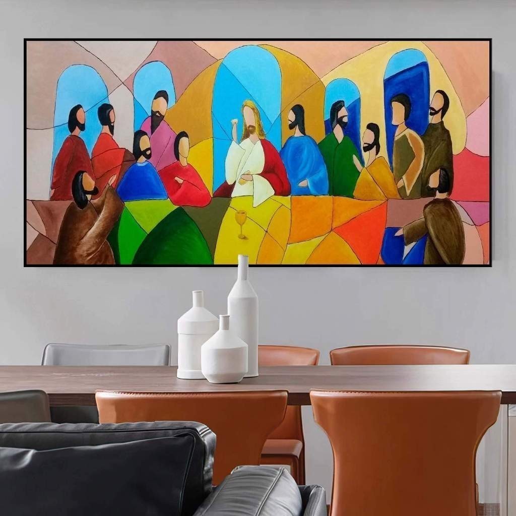 Quadro Decorativo 110x80cm Grande Hd  A Última Ceia em Detalhes Realistas para um Ambiente de Reflexão e Fé Hall Casa Sala Quarto Decoração De Parede Mdf Adesivo Grande