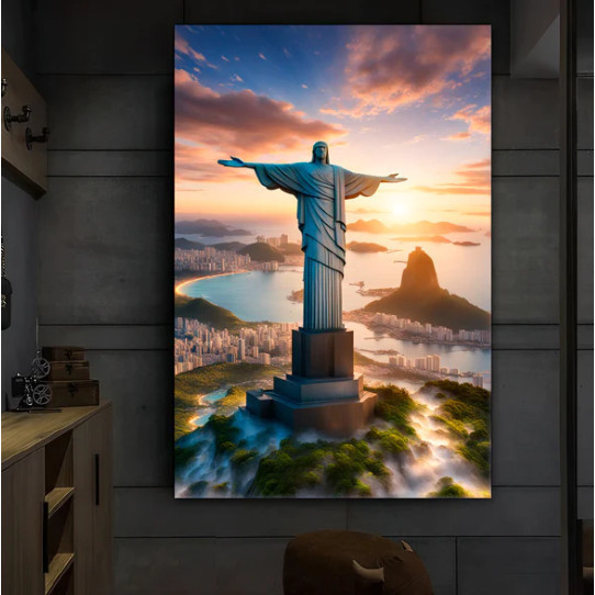 Quadro Decorativo 110x80cm Cristo Redentor Por Do Sol Luxo Casa Decoração De Parede Mdf Adesivo Sala Quarto Escritório