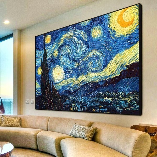 Quadro Decorativo 110x80cm Pintura A Noite Estrelada Van Gogh Hall Sala Quarto Casa Decoração De Parede Mdf Adesivo em Oferta na Shopee