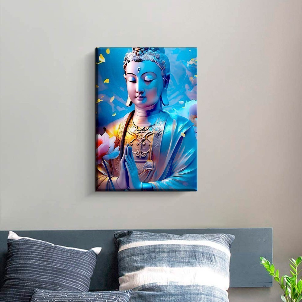 Quadro Decorativo 110x80cm Grande Luxo HD Buda Azul Lótus   hall  Luxo Casa Decoração De Parede Mdf Adesivo Sala Quarto Hall