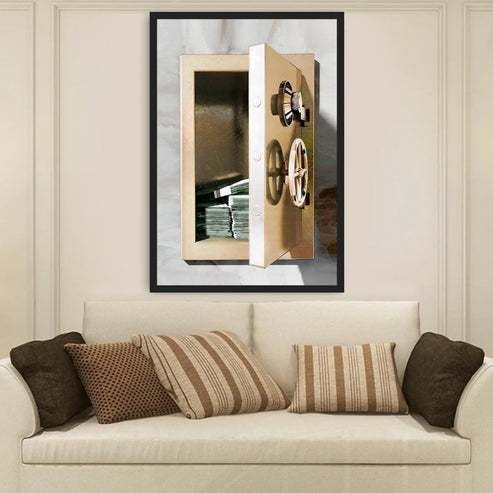 Quadro Decorativo 110x80cm Grande Luxo HD Cofre Million Luxo Casa Decoração De Parede Mdf Adesivo Sala Quarto