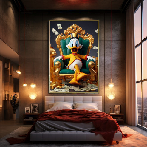 Quadro Decorativo 110x80cm Grande Luxo HD Tio patinhas no trono 2 Luxo Casa Decoração De Parede Mdf Adesivo Sala Quarto