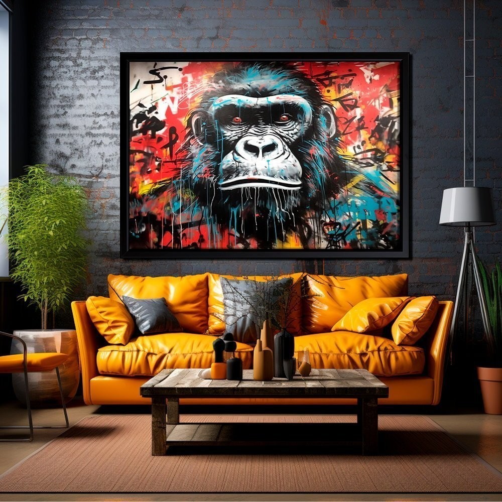 Quadro Decorativo 110x80cm Grande Luxo HD  Gorila Grafitado Colorido Arte Moderna Sala Quarto Hall Casa Decoração De Parede Mdf Adesivo
