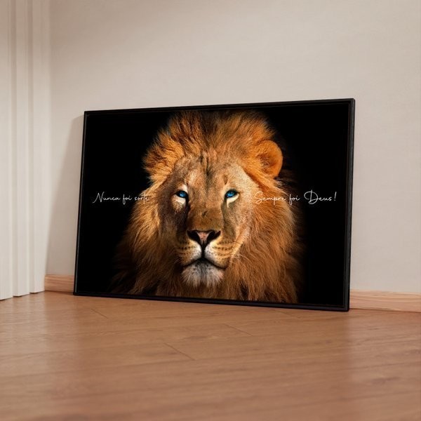 Quadro Decorativo 110x80cm Grande Luxo HD Leão - Nunca foi sorte, sempre foi Deus! Hall Sala Quarto Casa Decoração De Parede Mdf Adesivo
