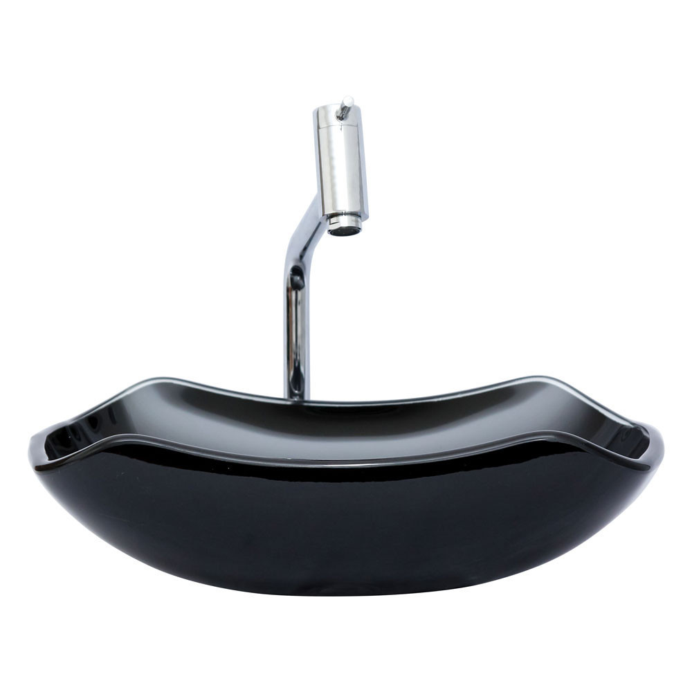Cuba Lopazzi PIA DE VIDRO ABAULADA PARA BANHEIRO E LAVABO 45X30 + Válvula Click Lopazzi  INOX + Torneira Lopazzi LINK