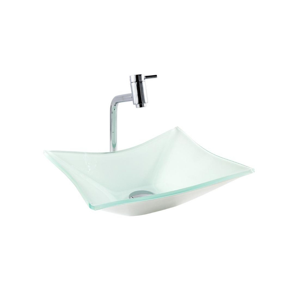 Kit com Cuba Retangular De Vidro P/ Banheiro Lavabo Apoio + Válvula Click + Torneira Link