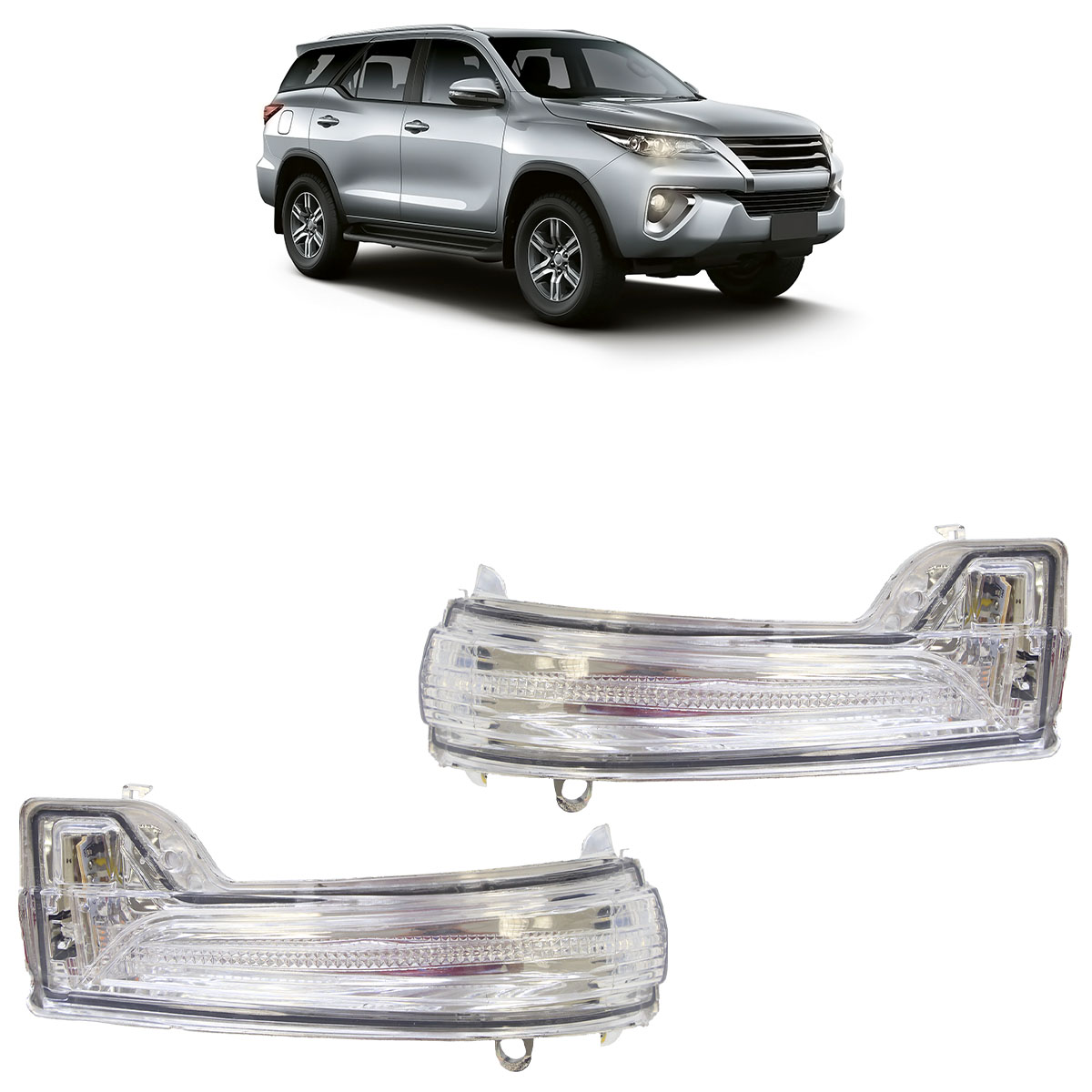 Par Pisca Retrovisor Hilux Sw4 2016 2017 2018 2019 2020 Cromado Com Led Cristal Lente Lisa Acrílico