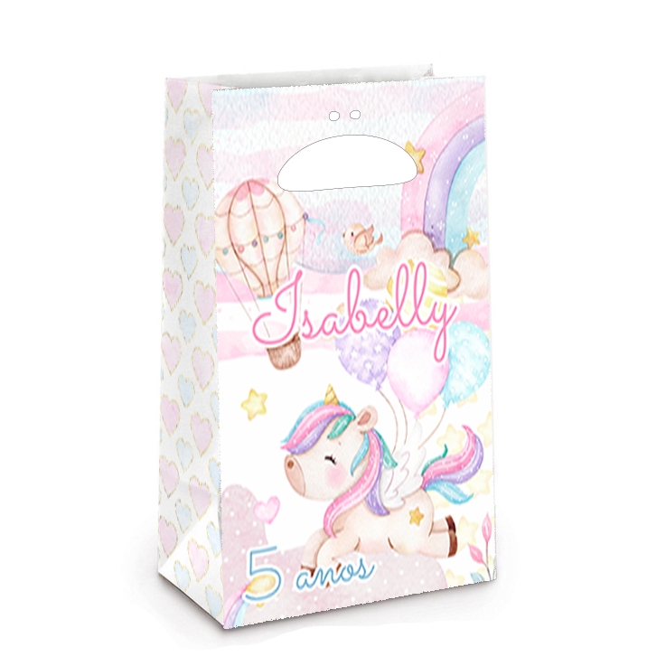 Sacolinha Personalizada 14,7x9,2x4,1cm • Lembrancinha Festa Infantil Unicórnio 2 20 Und