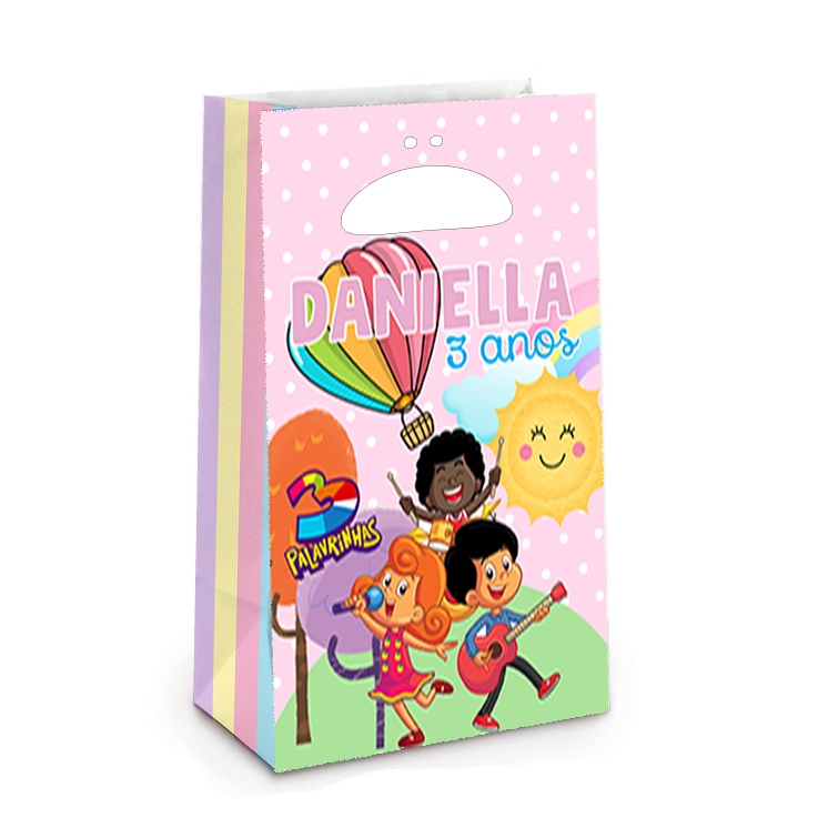 Sacolinha Personalizada 14,7x9,2x4,1cm • Lembrancinha Festa Infantil 3 Palavrinhas Rosa