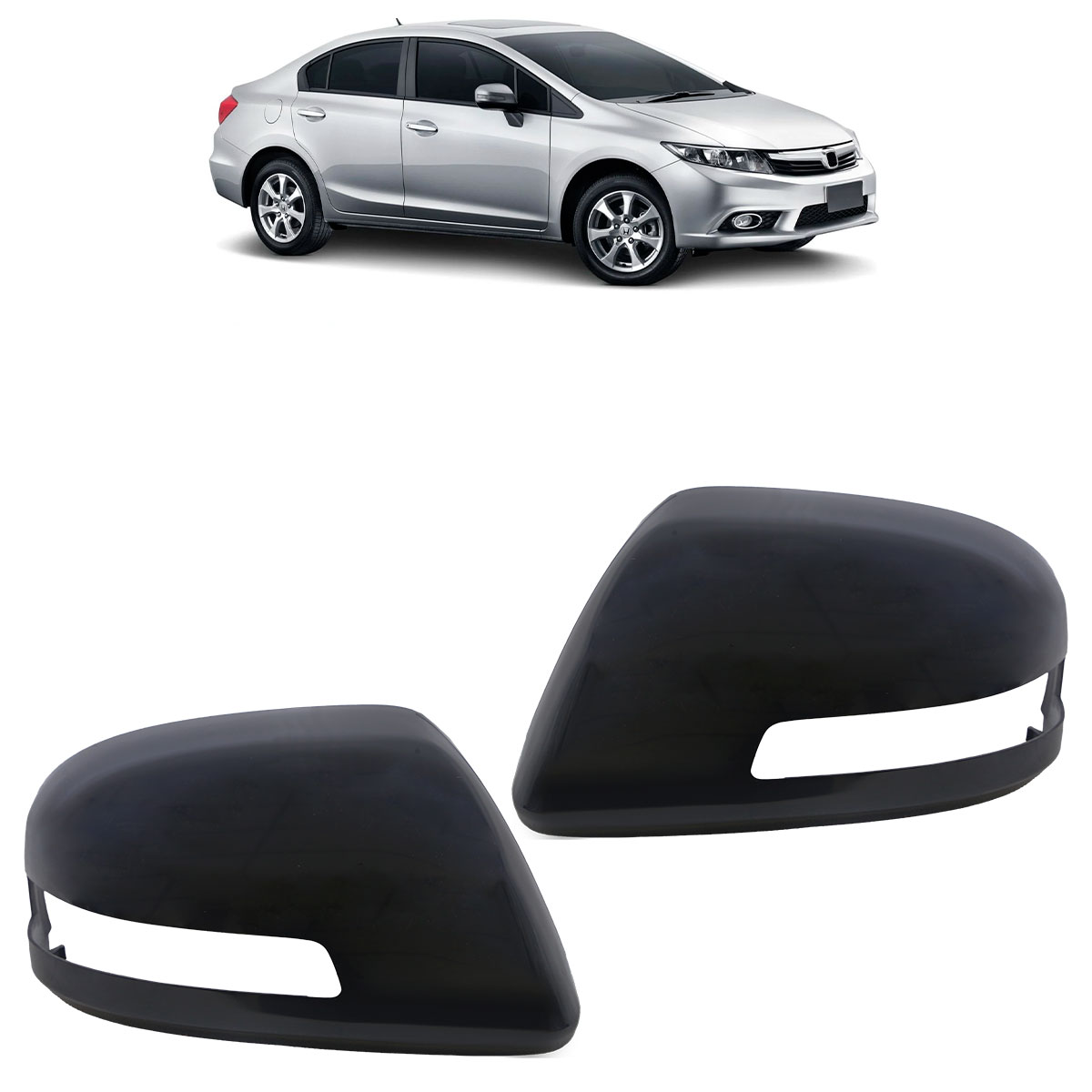 Par Capa Retrovisor Civic 2012 2013 2014 2015 2016 Preto Liso Com Furo Para Pisca - Spare Parts and Accessories for Vehicles