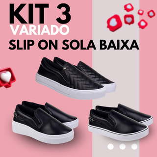 Kit 3 Pares Slip Ons Plataforma Baixo Bordado Tênis Feminino Casual Aleatório Promoção Slip Limitada