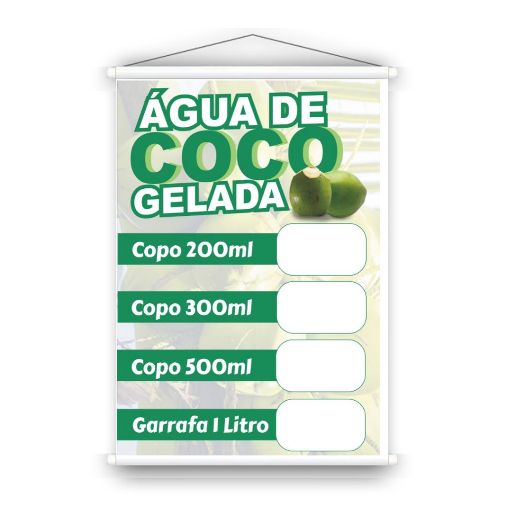 Banner Tabela Água coco Ref:t SEM PERSONALIZAÇÃO Não mancha desbota Sol chuva