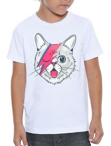 Camiseta Infantil Gato Bowie David Bowie #01