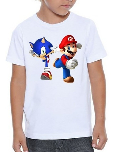 Camiseta Infantil Super Mário E Sonic Game Clássicos Jogo