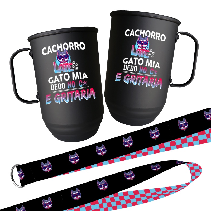 Caneca de Alumínio 850ml com Tirante Frase Cachorro late