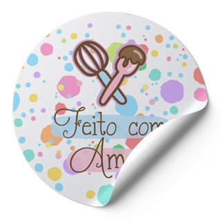 120 Adesivo Decorativo 4Cm Rotulos Autocolante Confeitaria Feito Com Amor Bolinhas Coloridas em Oferta na Shopee