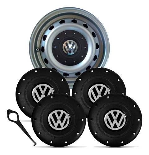 Jogo 4 Calotas Tampa Roda Ferro Vw Aro 13 14 15 4 Furos