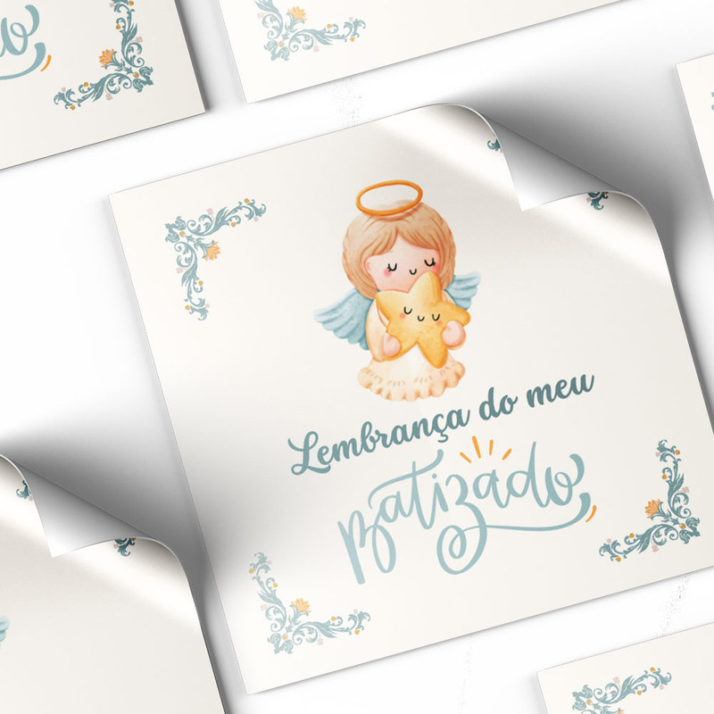 Kit 30 Adesivos Quadrado 4x4cm lembrança do meu batizado anjinho em Oferta na Shopee