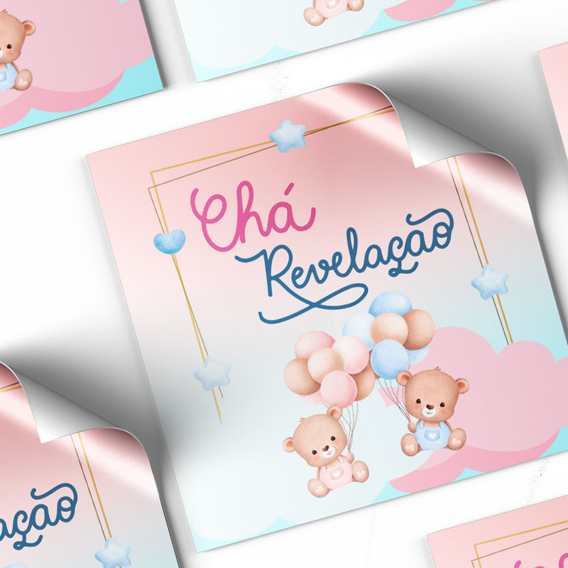 30 Rotulos adesivos tags ursinho balões chá revelação 4x4cm