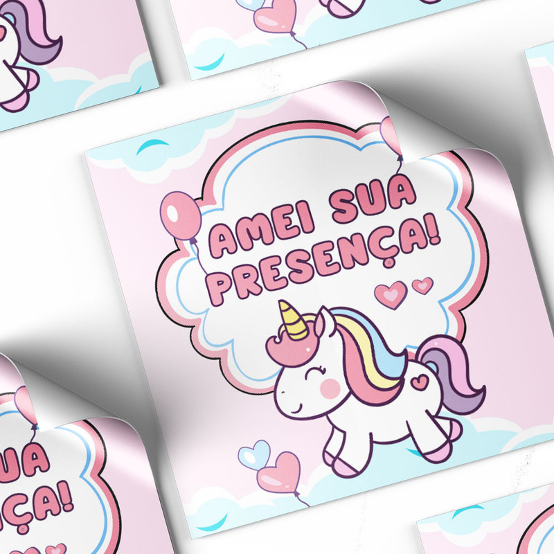30 Tags Adesivos Quadrado 4x4cm unicornio fofo em Oferta na Shopee