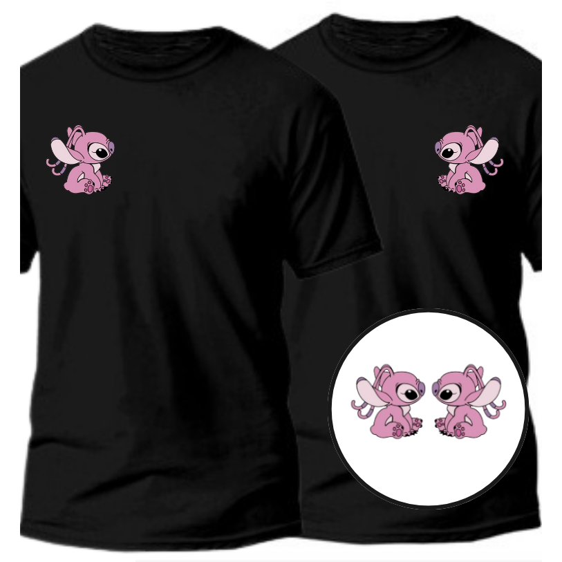 Camiseta Casal Lilo e Stitch Preta Namorados Amizade Amigos Presente Algodão 365