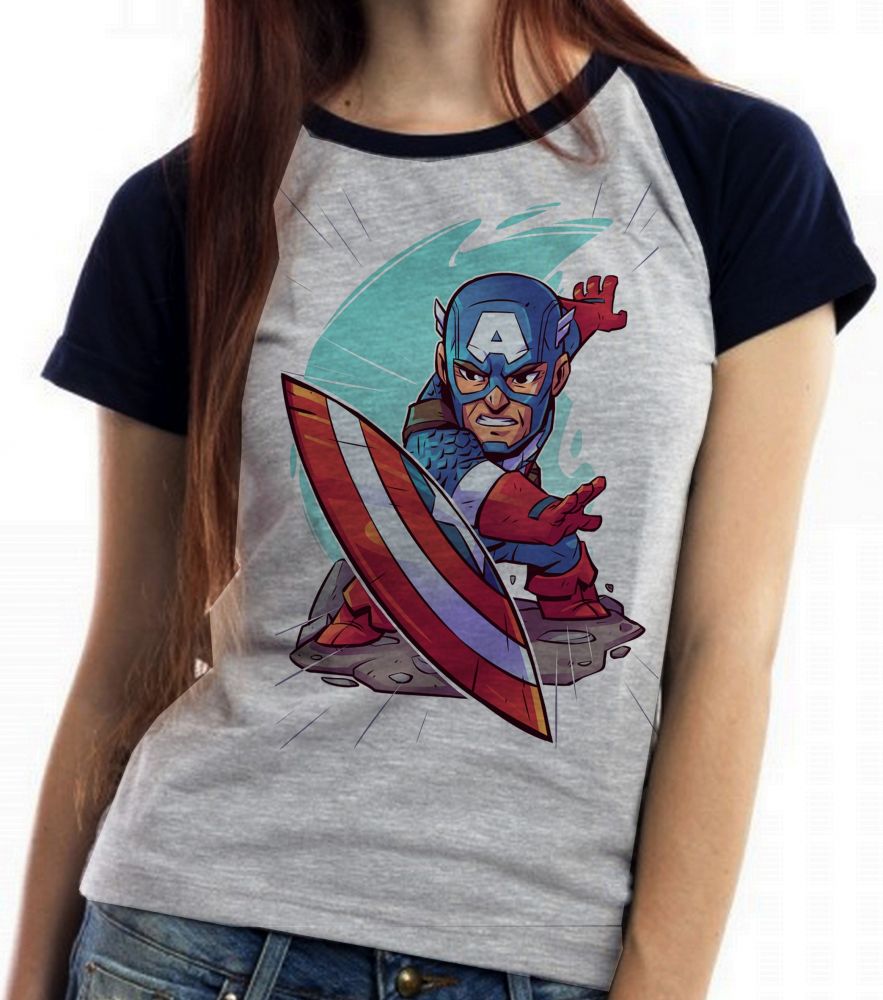 Baby Look Blusa Feminina ou Camiseta Unissex Capitão America Geek