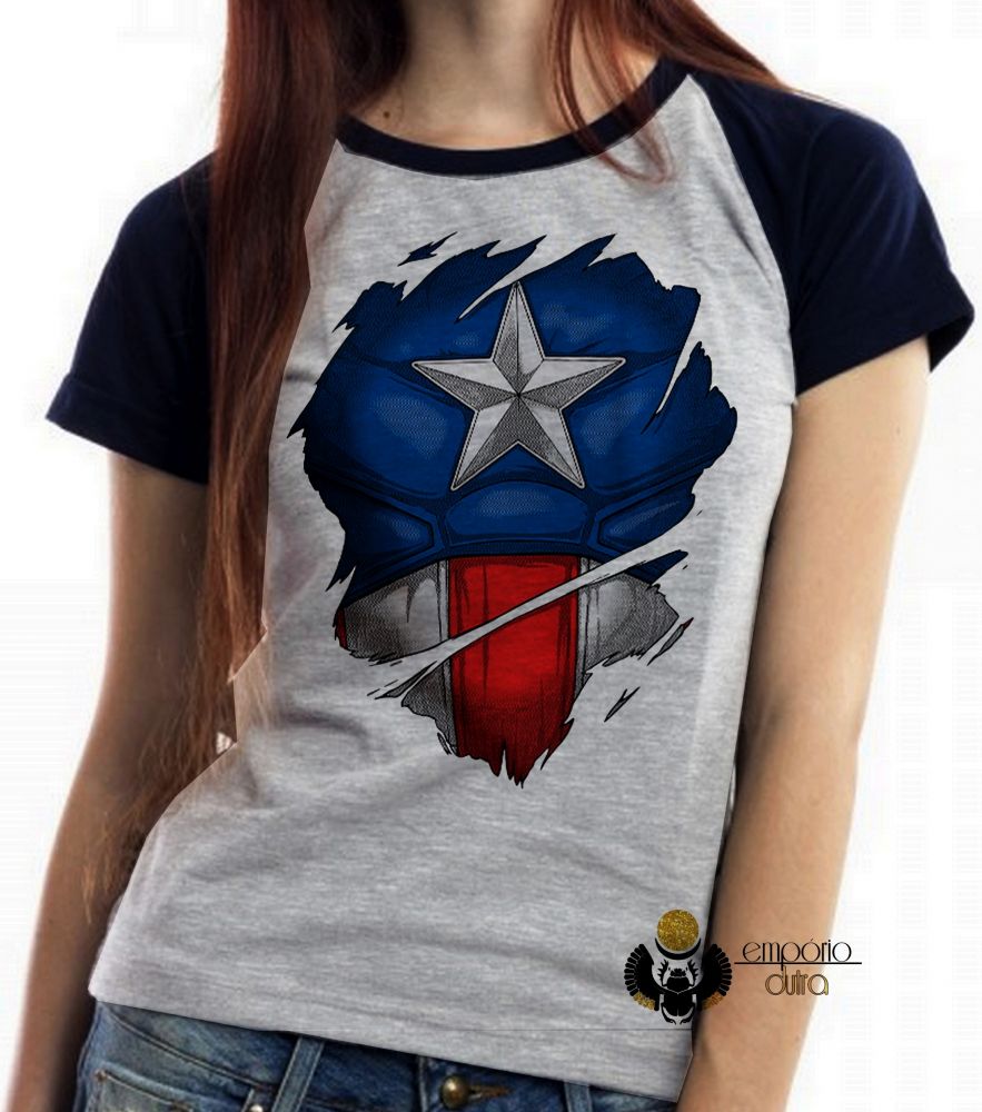 Baby look blusa feminina ou Camiseta unissex Capitão América disfarce