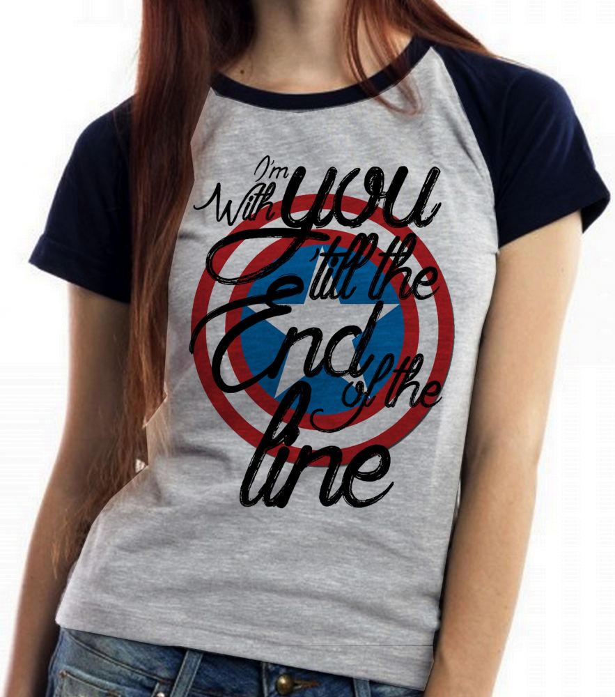 Baby Look Blusa Feminina ou Camiseta Unissex Feminina Capitão América Escudo End Line